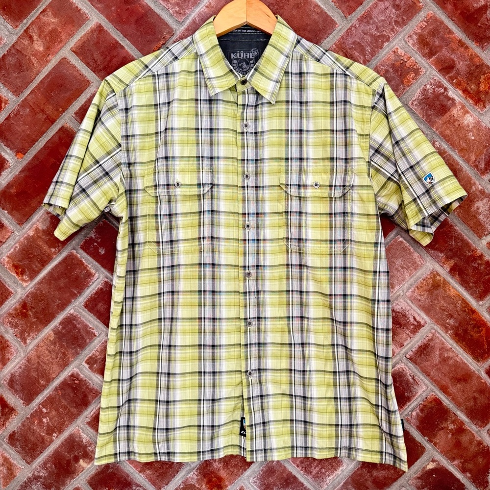 Kuhl Eluxor Men's Short Sleeve Buttoned Plaid Shirt Green‎ Size Large